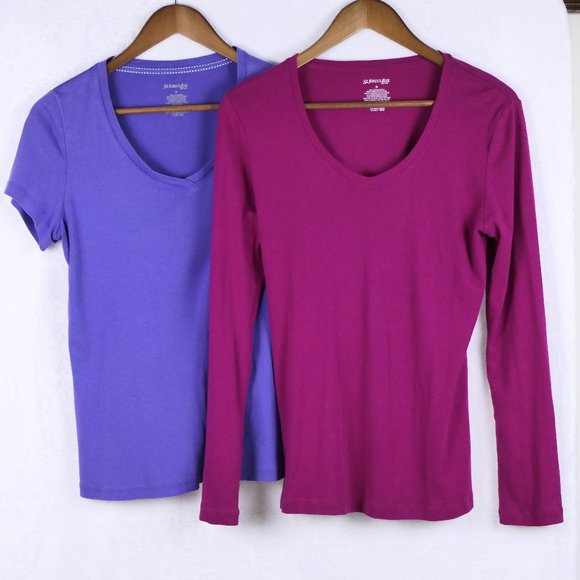 St Johns Bay Women's Medium 2-Pack Short + Long Sleeve Scoop Neck Tops - Picture 1 of 4
